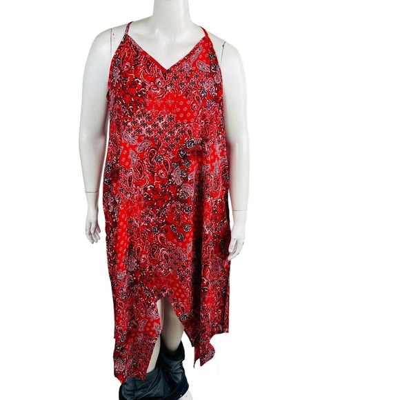 New Maurices Womans Sz 1X Plus Red Paisley Halter Midi Dress NWT - Picture 4 of 10